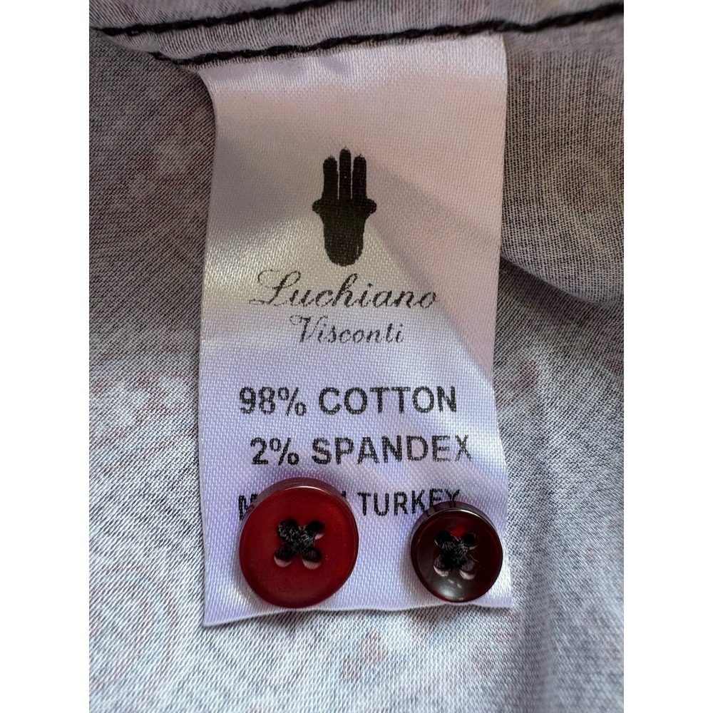 Luchiano Visconti XL Gray Paisley Shirt‎ Red Trim Made in Turkey Stretch EUC - Picture 7 of 11